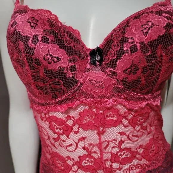 French Affair Floral Pink Lace Push-up Bodysuit Lingerie  Sz Large - Picture 2 of 16